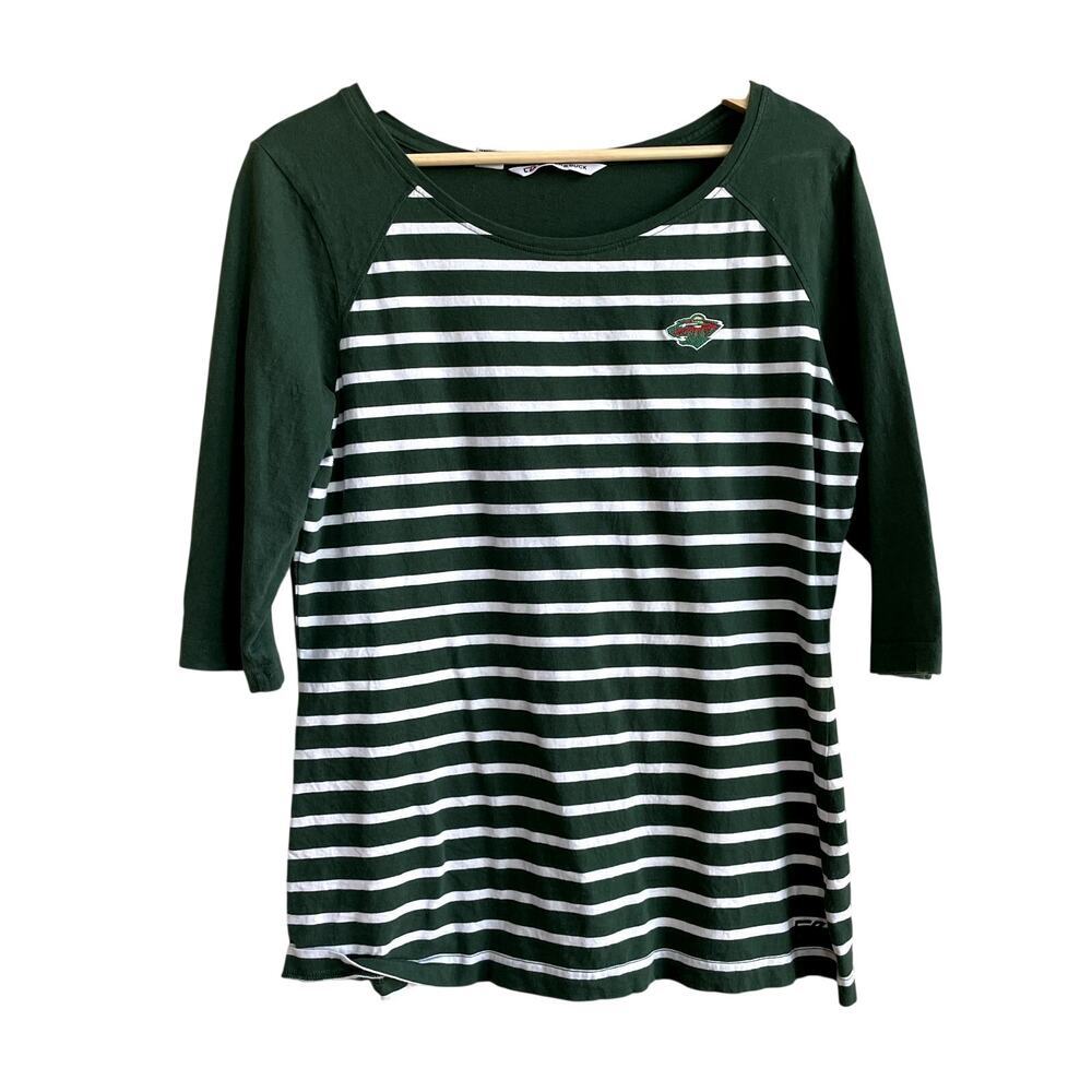 Cutter & Buck minnesota wild hockey green striped 3/4 sleeve top women's L